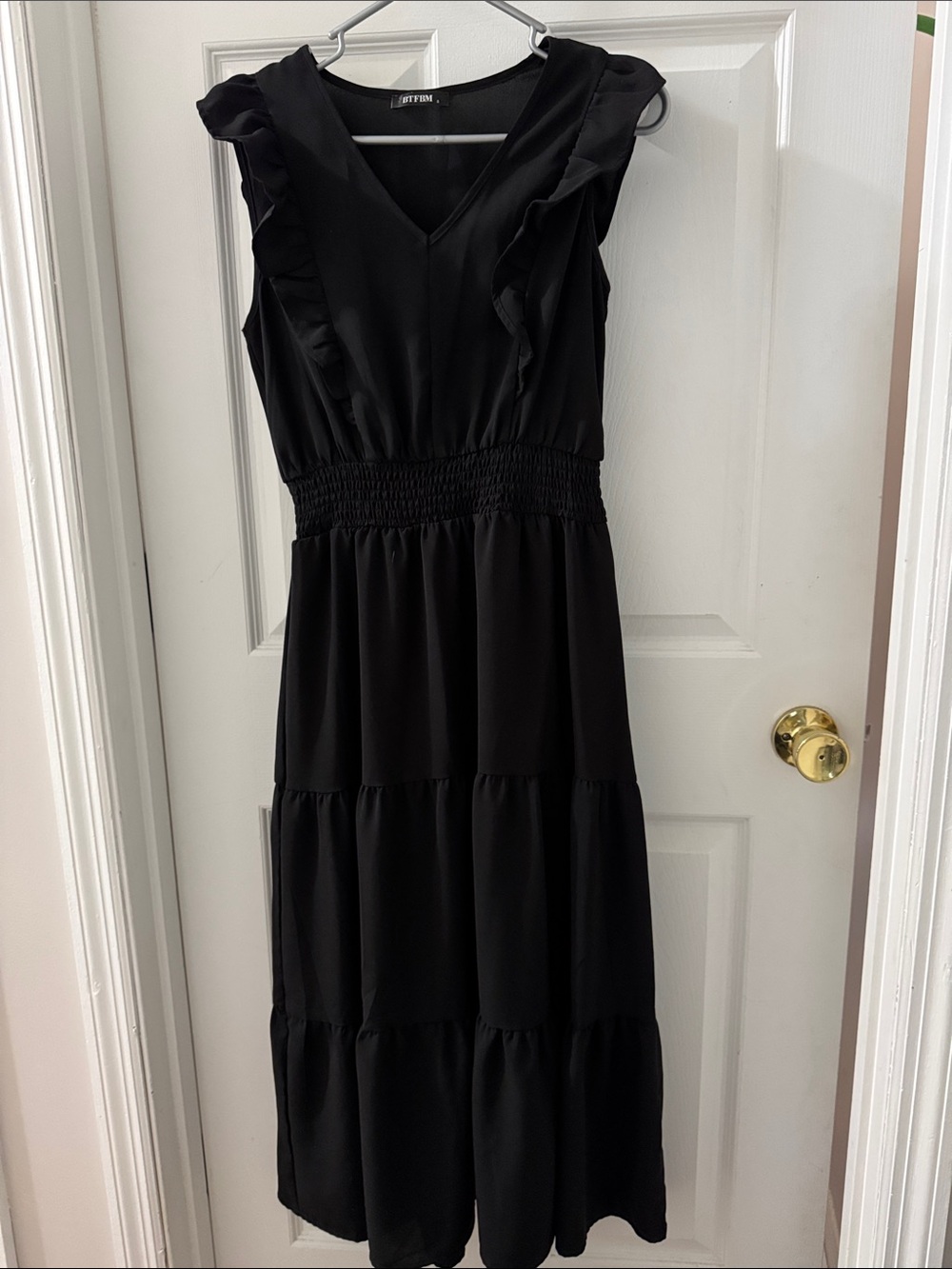 Fit+Flow Black Ruffle Sleeve Maxi Dress